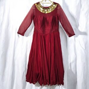 Rhythm Dress Gold Embellished Neckline Flowy Long Sleeve Woman XL Lined Bohemian